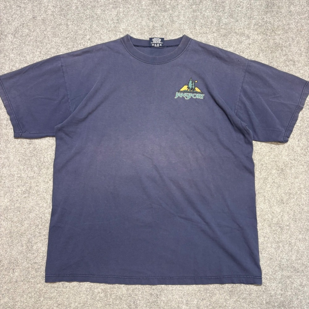 Vintage JanSport T Shirt Mens XL Navy Blue Mountain Graphic Made in USA Single